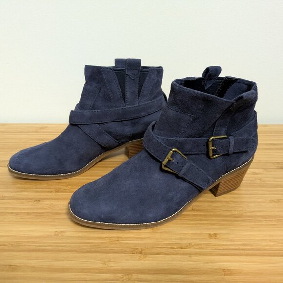 NWT Cole Haan Navy Suede Booties – Cushioned, Pull-On, Antiqued Hardware - Picture 2 of 4